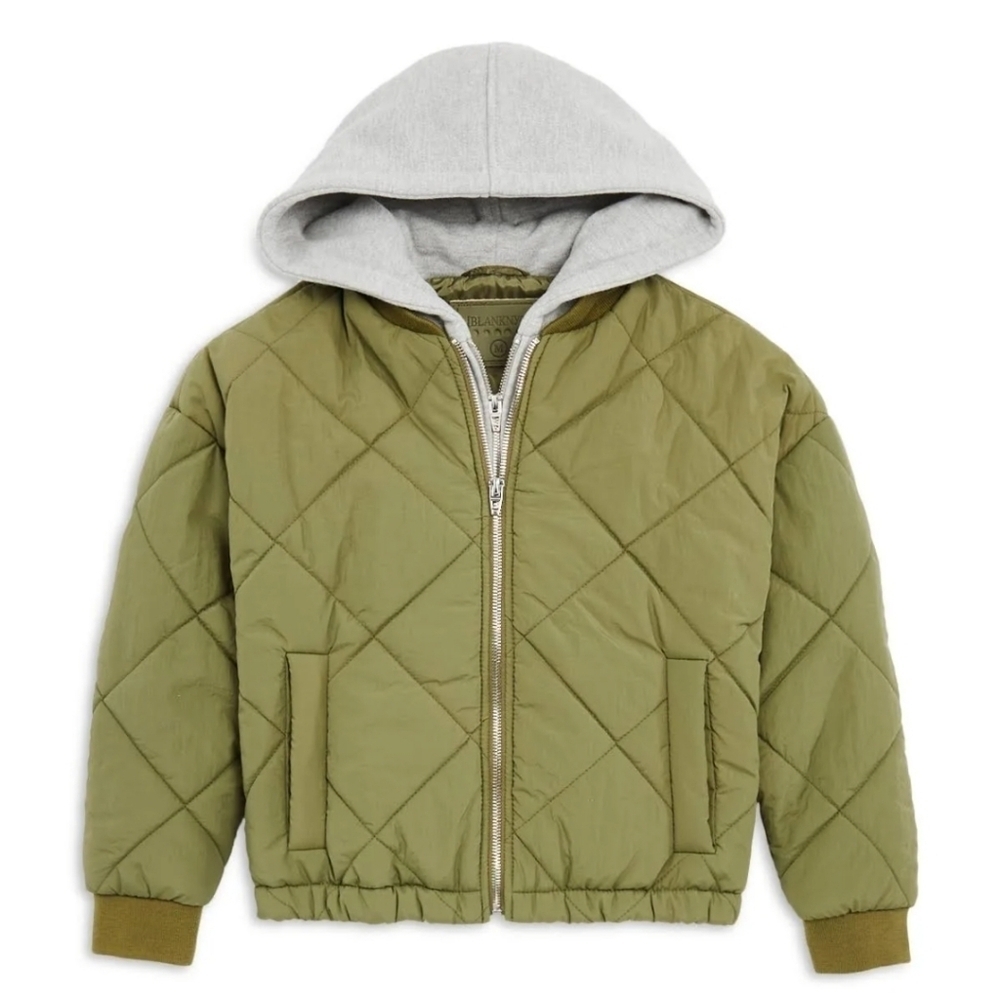 Blank NYC Quilted French Terry Hooded Puffer Bomber Jacket for Girls NWT